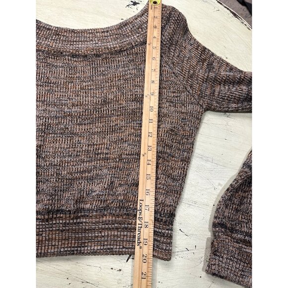 Free People Off-Shoulder Sugar Rush Sweater Brown/Black L Boho Winter - Picture 4 of 8